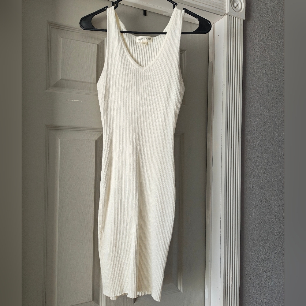 Sleeveless Ribbed Midi Dress in White